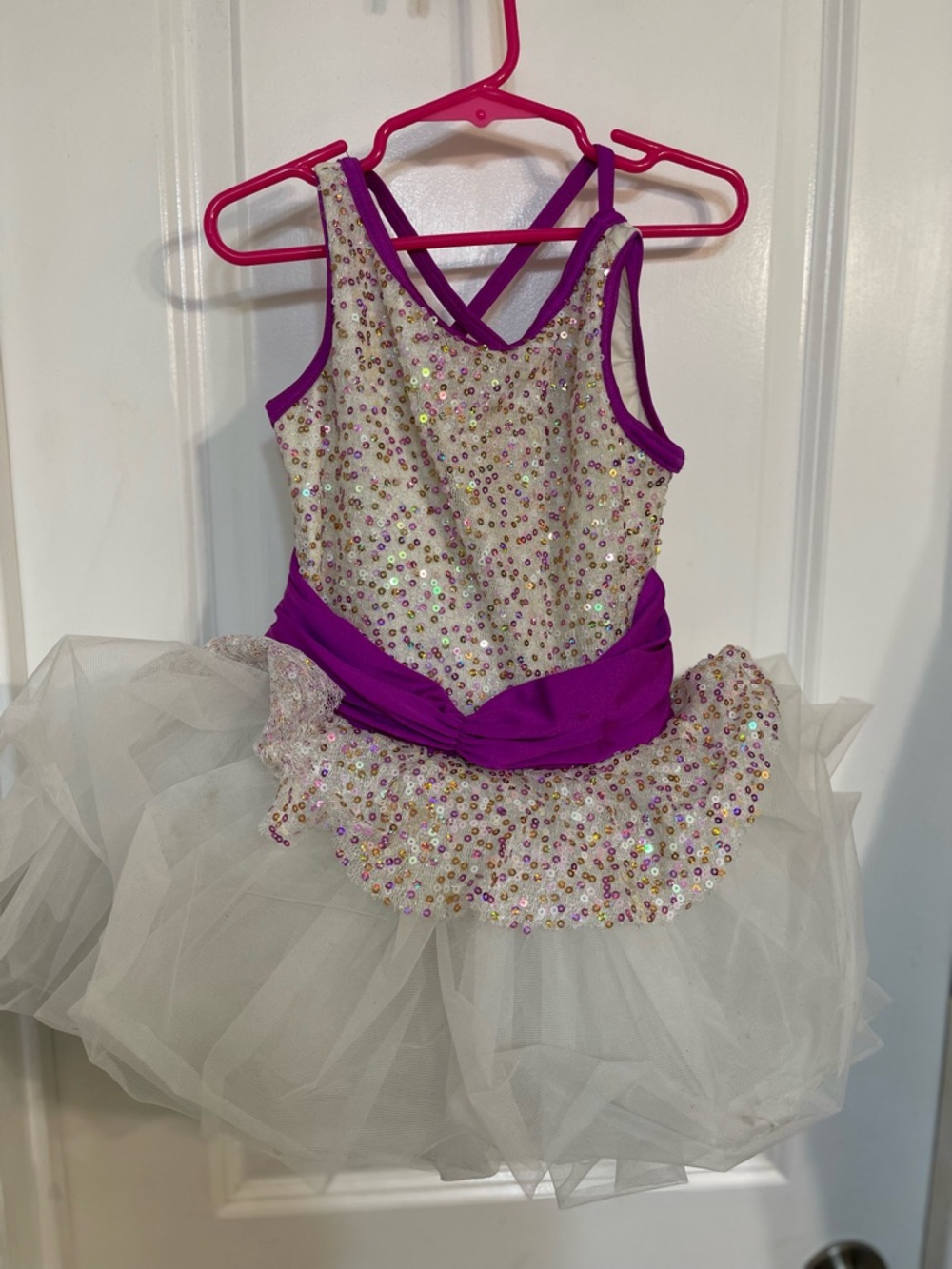 Girls Purple and White Sequin Tutu Dance Costume